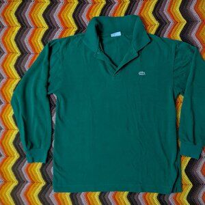 MEDIUM men's Lacoste Green Pique Long Sleeve Polo Shirt VTG France H190